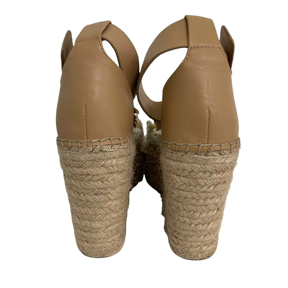 Marc Fisher Tan and White Espadrille Wedge Sandals